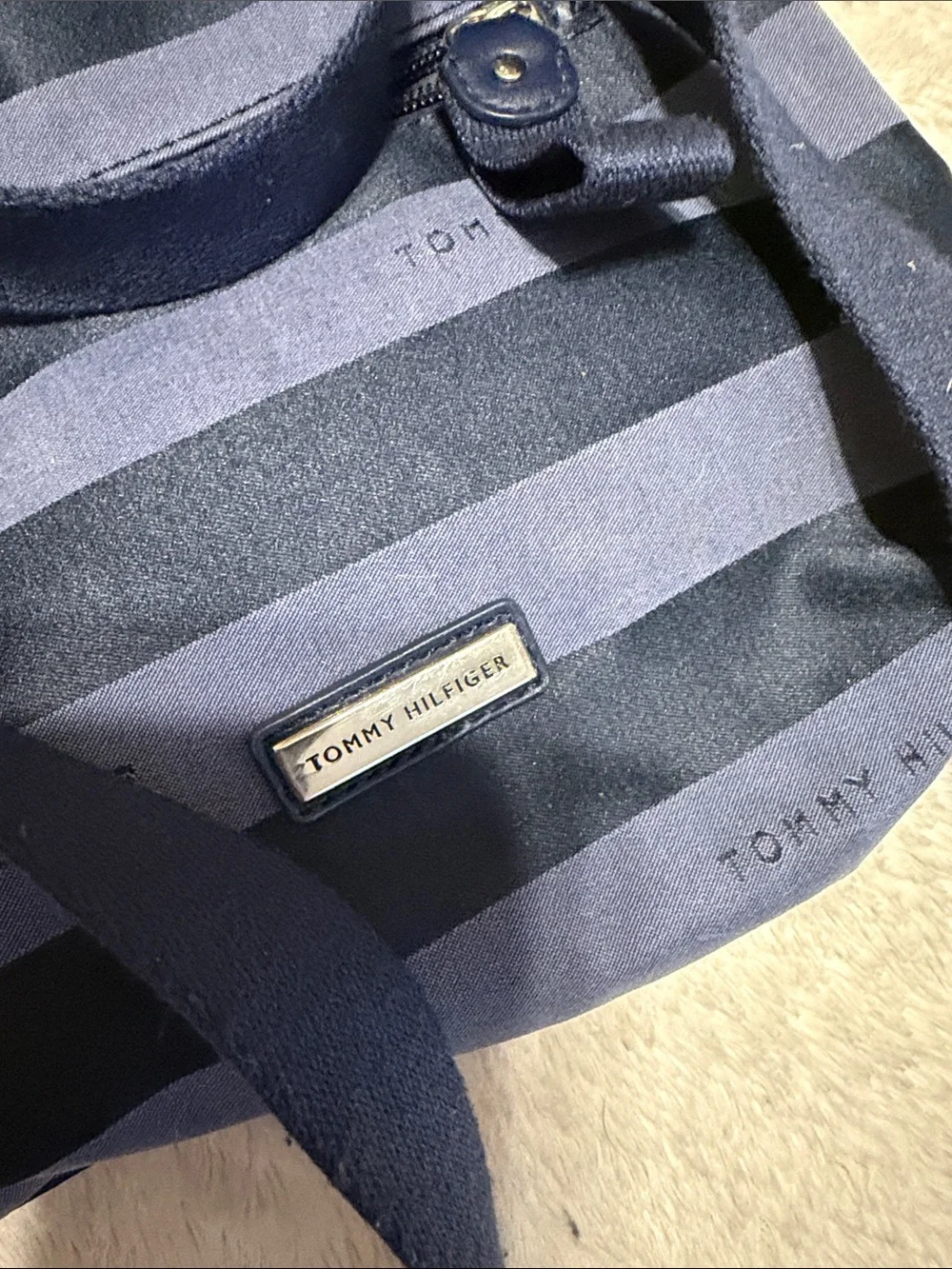 Tommy Hilfiger Navy and Black Striped Messenger Crossbody